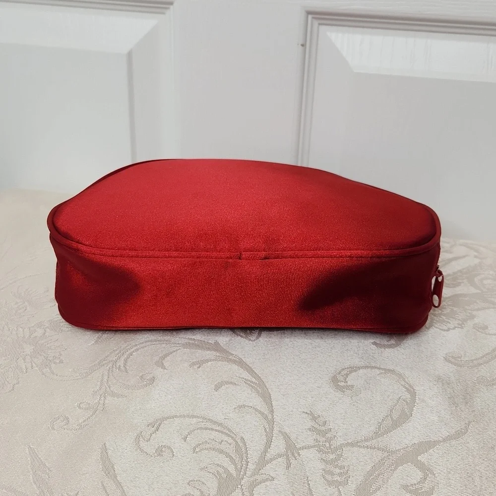 Christian Dior parfums small red satin cosmetic travel bag